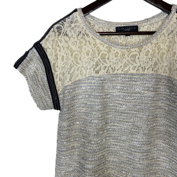 Anthropologie Sanctuary Tweed and Lace Short Sleeve Top Mixed Media, size Medium - Picture 2 of 5